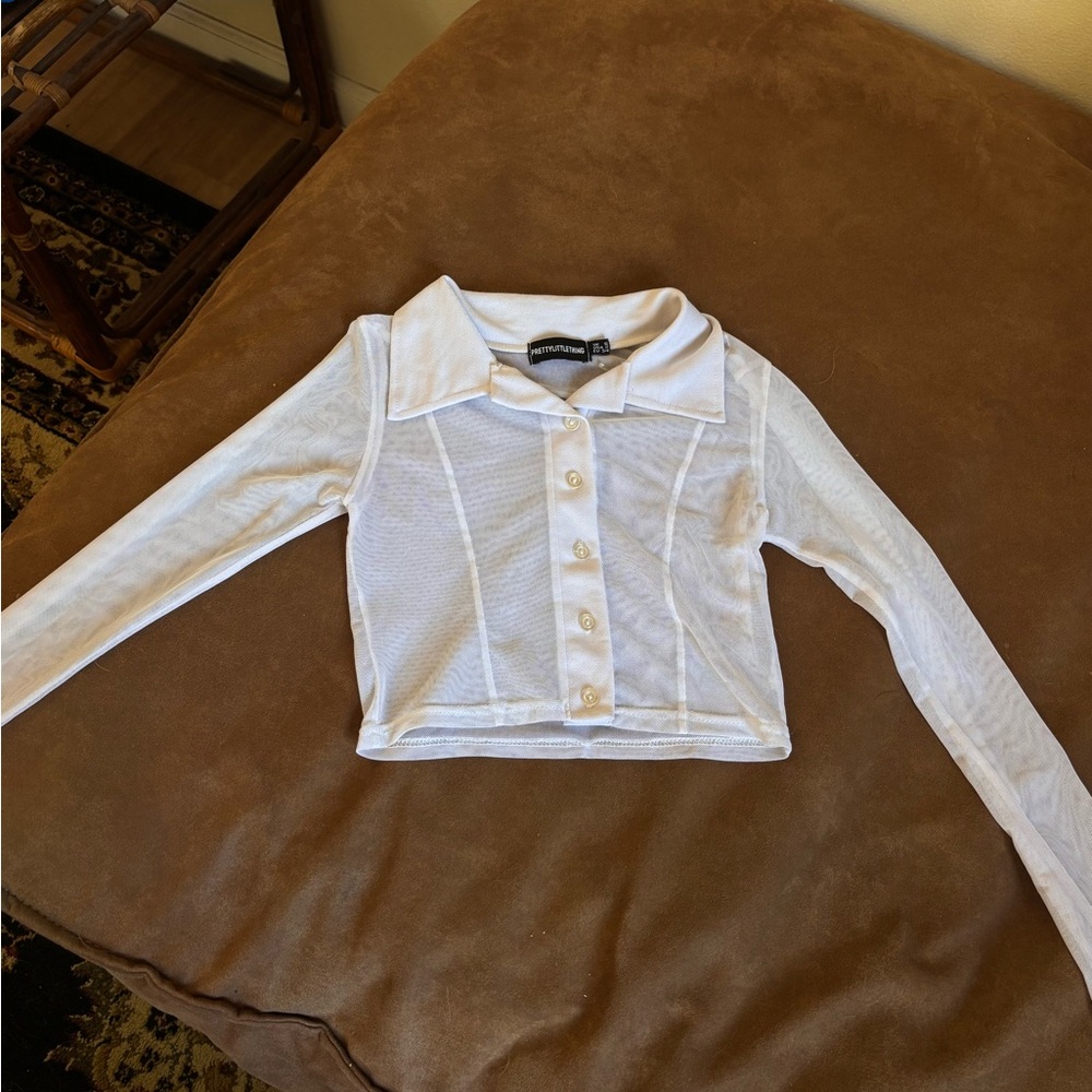 PrettyLittleThing White Sheer Mesh Cropped Top